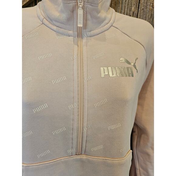 Puma size M 1/4 zip warm logo all over embellished light pink active sweater - Picture 3 of 7